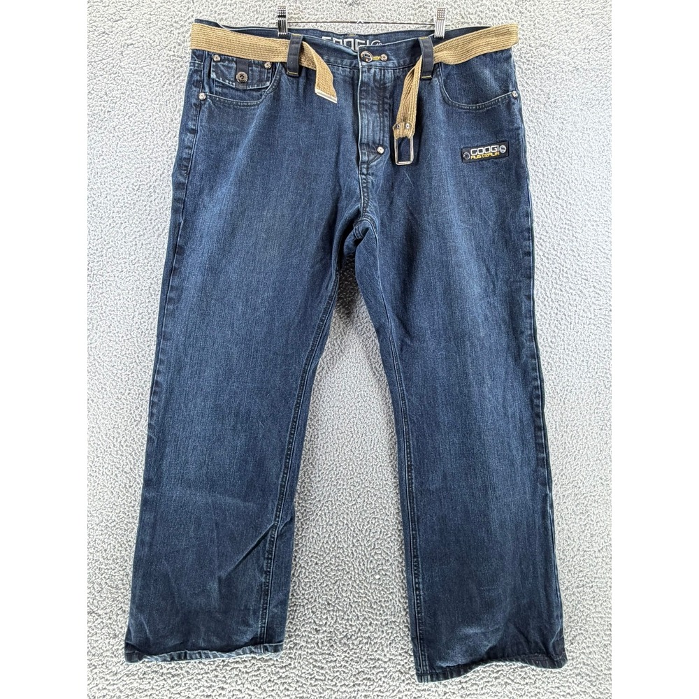 COOGI Australia Mens Jeans Dark Wash Straight Leg Denim‎ with Belt Size 42x33